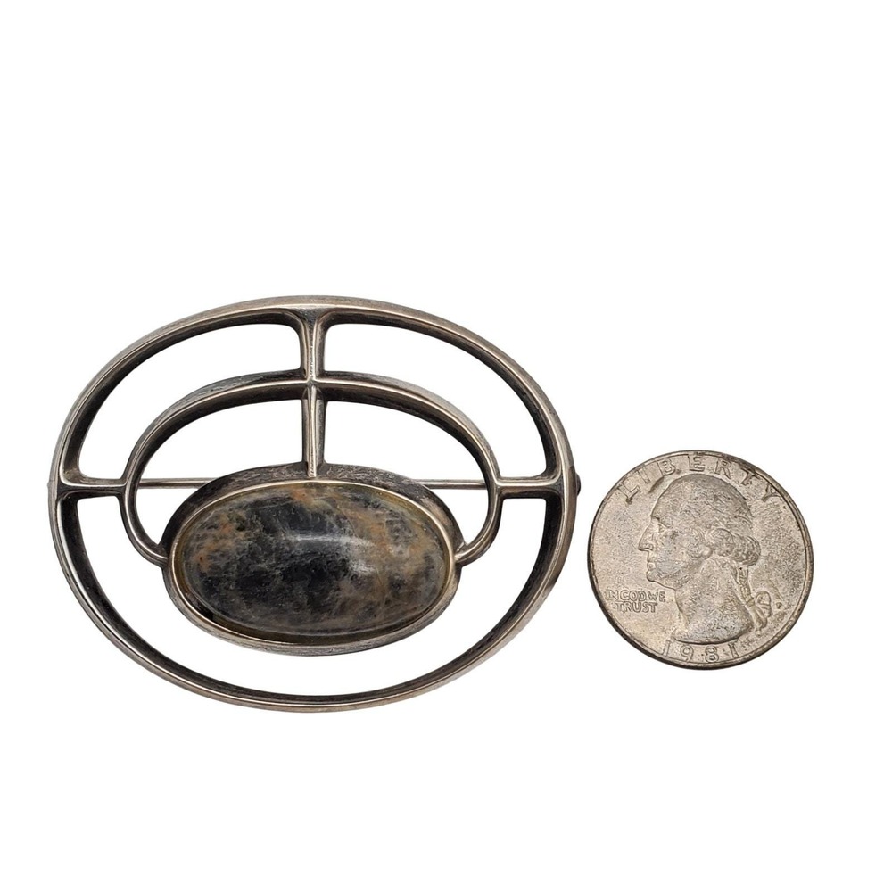 Sterling Silver 925 Stone Brooch David Andersen Norway Bjorn Ostern Abstract Pin - Picture 4 of 8